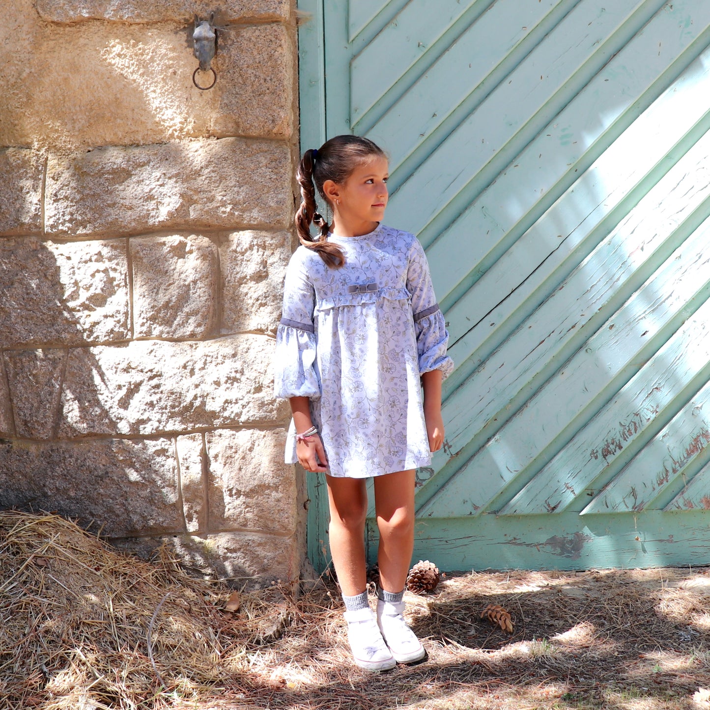 Vestido MARINELLA de flores celeste - niña