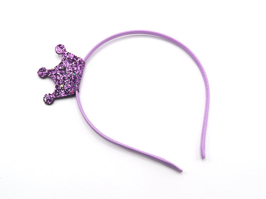 Diadema con corona y purpurina morado