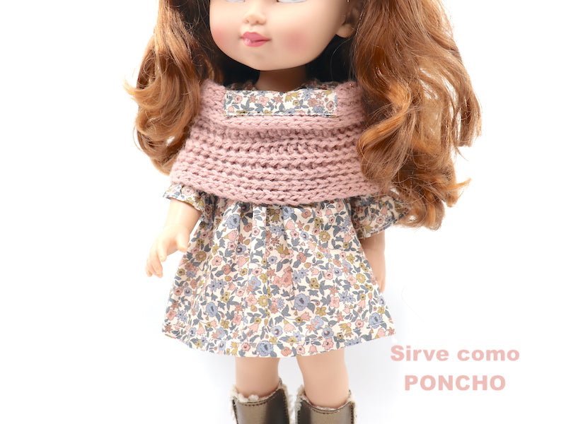 Poncho rosa de punto para muñeca